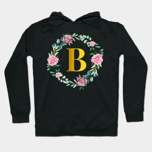 Floral Initial Wreath Monogram letter B Hoodie